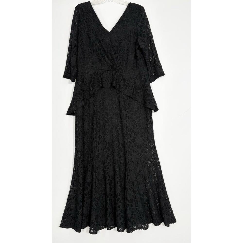 Vtg Ursula Of Switzerland Black Lace GOTH Dark Romance Long Dress Sz 18